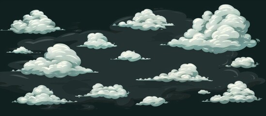 Wall Mural - Group of solitary clouds in different shapes floating against a dark background