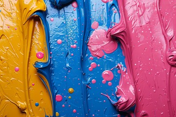 Poster - Abstract swirling texture of yellow, blue, and pink oil paints Rich, vibrant and full of energy