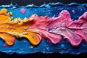 Poster - A dynamic mix of orange, blue, and pink paints flowing together creating a lively splash