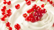 Fresh red currants in creamy yoghurt. Various dairy products advertisement template package design