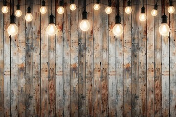 Wall Mural - wood wall with bulb lights lamp. nice brick show room with spotlights. generative ai.