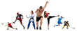 © master1305 - Collage of men and women, Boxing, soccer, American football, ice hockey, jogging, taekwondo, tennis athletes isolated on transparent background. Concept of sport, competition, active lifestyle