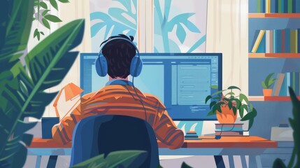 Poster - Person Sitting at Desk in Front of Computer