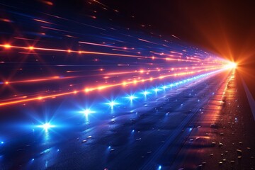 Poster - An intense portrayal of speed and motion with vibrant light trails on a dark, empty highway at night
