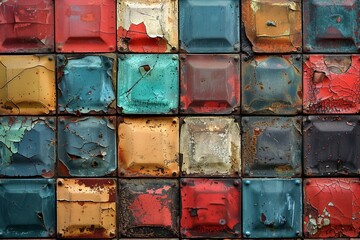 Poster - Aged tiles showcasing a history of colorful paint layers, each telling a story of time and change