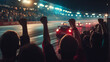 © Ignacio Ferrándiz - A crowd of people are cheering for a race car driver. The people are holding up their hands in the air, and the race car is in the background. Scene is energetic and exciting