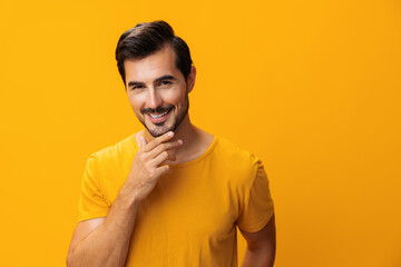 Wall Mural - Man space copy smiling style background studio portrait trendy fashion laughing gesture lifestyle