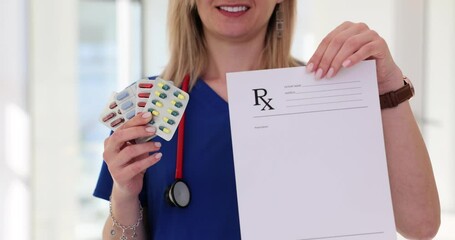 Sticker - Medical worker with prescription and pills in blister pack