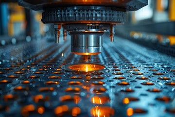 Poster - High-precision laser cutting machine in operation, accurately shaping metal sheets with a sharp focused beam