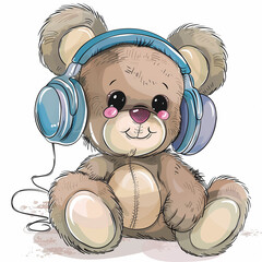 
Cute cartoon Teddy Bear with headphones