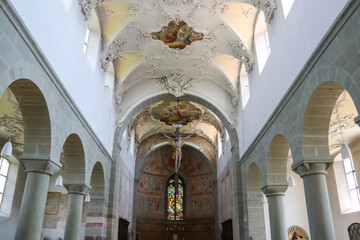 Canvas Print - Internal view of Basilica of Sts. Peter and Paul on Island of Reichenau, Lake Constance, Baden-Wuerttemberg, Germany