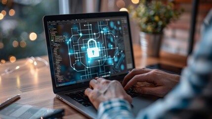 Poster - Person Using Laptop With Padlock on Screen