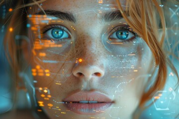 Poster - The image showcases a series of blue light orbs with a glowing effect and a blurred beige background, conveying a sense of energy