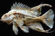 The intricately detailed skeleton of a lionfish is displayed against a stark black background, showcasing its spines and fins