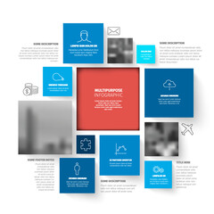 Aufkleber - vector minimalist infographic template made from blue squares and photos