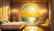 Cozy room with sea and sun view in window 