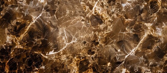 Poster - Close-up of a detailed marble wall with a sophisticated brown and white pattern, ideal for Italian marble background designs on walls and floors