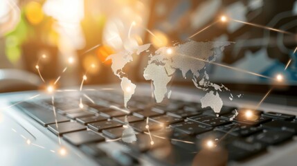 Poster - Laptop Keyboard With World Map Close Up
