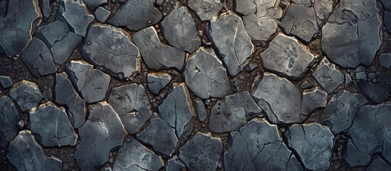 Wall Mural - Close-up shot of a stone wall featuring a black and white picture displayed on it