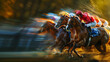 Thoroughbred Racehorses Galloping Dynamic Motion Speed Jockeys Fast Blur Race