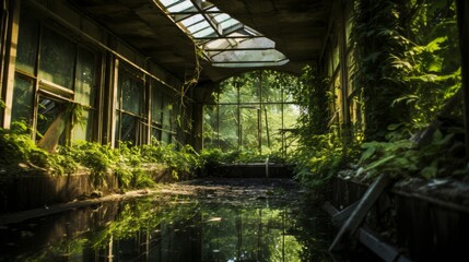 Sticker - Desolate pool water unmoving with encroaching flora