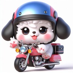 Wall Mural - cute puppy wearing helmet hat riding motobike