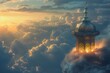 Mosque in the clouds,  Ramadan Kareem background,   rendering