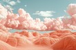 A dreamy landscape where the hills are made of loaves of bread under a cotton-candy sky
