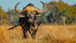 Angry buffalo in african savannah