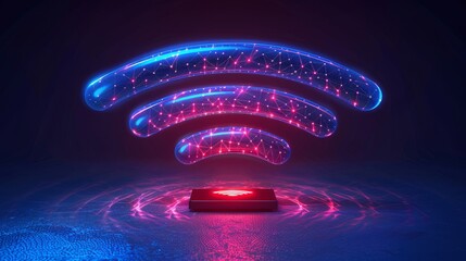 Wall Mural - Wireless Technology: A 3D vector illustration of Wi-Fi signals radiating from a router
