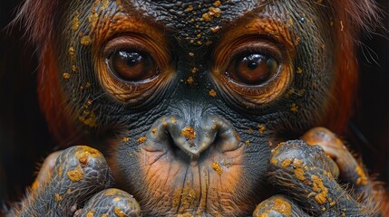 Orangutan Gazing Intently, Deep in Thought, as It Surveys Its Surroundings.