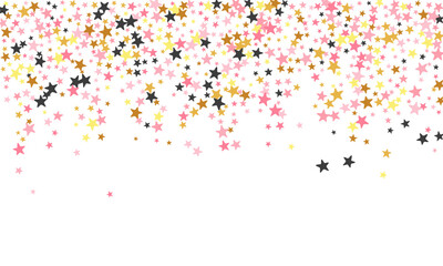 Wall Mural - Modern black pink gold starburst scatter illustration. Many starburst spangles Noel decoration elements. Wedding star burst texture. Sparkle particles banner decor.