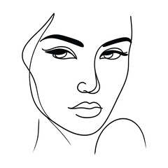 Wall Mural - Silhouette of woman face. Continuous one line drawing, White background. Vector
