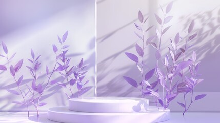 Poster - the stage is white with ethereal tea tree leaves and a glass divider wall which creates a beautiful 