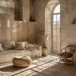 Provencal interior, French countryside style, natural colors, window light