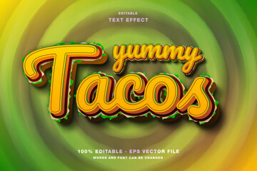 Wall Mural - Yummy Tacos 3d Editable Text Effect Template Style Premium Vector