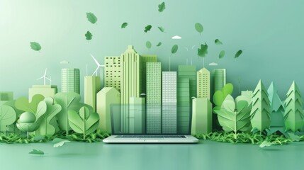 Poster - Laptop Computer on Green Field