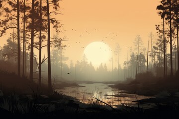 Wall Mural - Duotone forest landscape with a tranquil feel