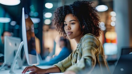 Poster - Woman Working at Desk With Computer