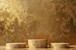 Three Marble Pedestals in Front of a Gold Wall