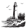 Lighthouse sketch hand drawn in doodle style Vector illustration