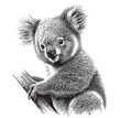 Koala on tree hand drawn sketch illustration, Wild animals