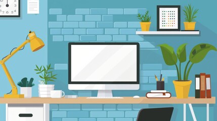 Poster - Desk With Computer Monitor and Lamp