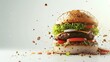 Burger with salad meat and tomato on a neutral background 
