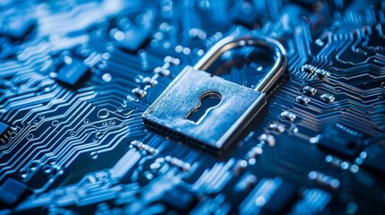 Poster - Secure Padlock on Circuit Board