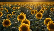 Fields Of Bright Yellow Sunflowers Turning Their Faces To Follow The Journey Of The Sun Generative AI