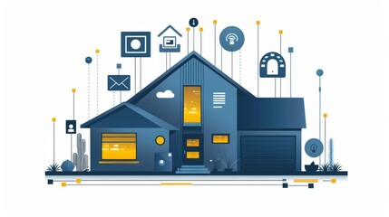 Poster - Blue House Surrounded by Icons