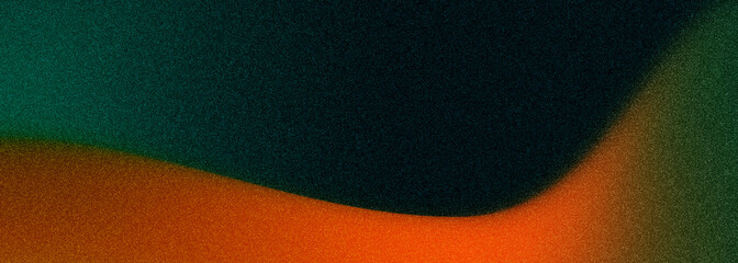 Poster - Abstract color gradient grainy background. Dark green and orange wide banner with grunge noise texture. Blurred soft blend rough minimalist grungy background. High quality illustration
