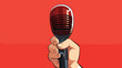 Emblem of hand holding microphone 2d flat cartoon v