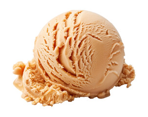 Wall Mural - Close-up image of a single scoop of caramel ice cream on a transparent background